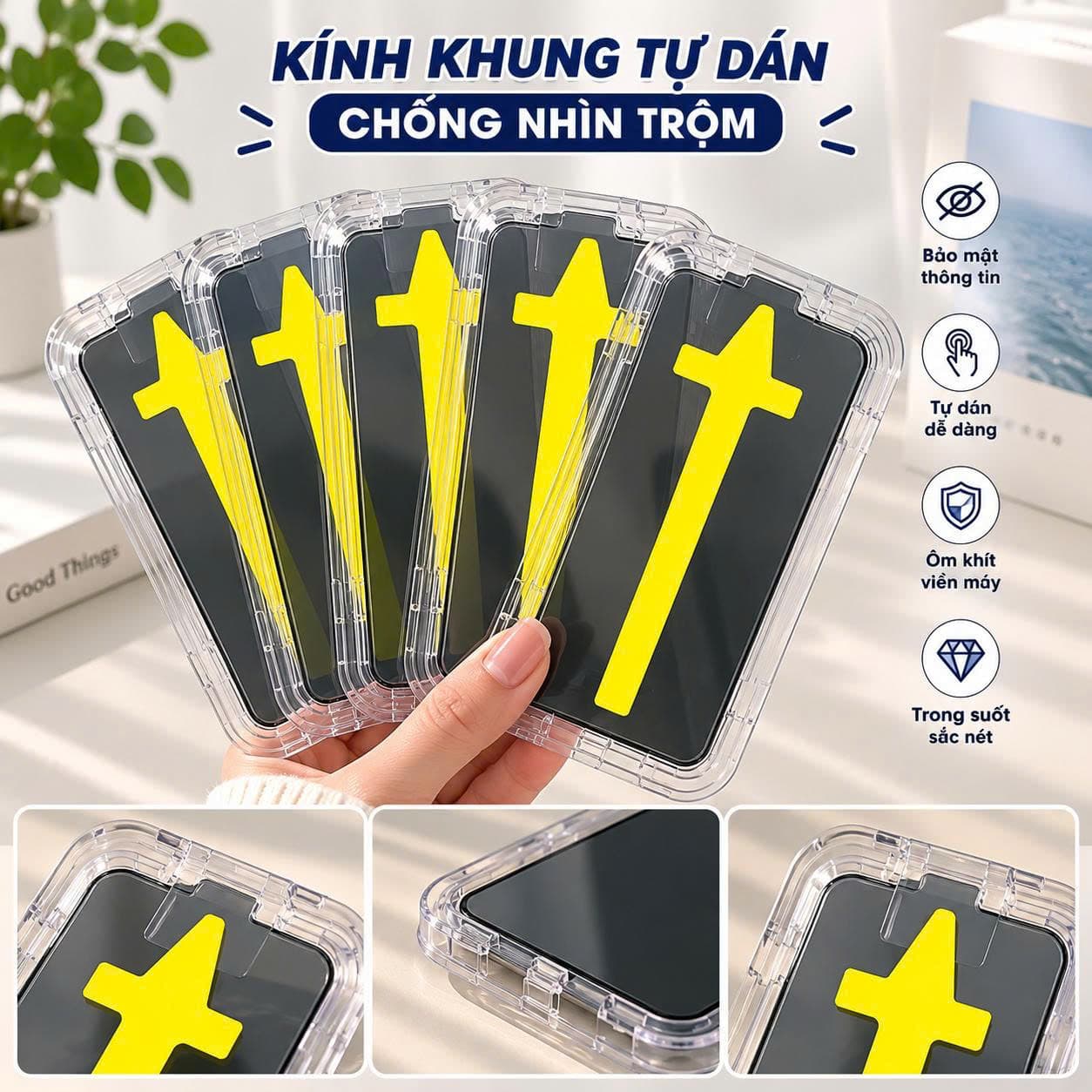 Hộp kính khung tự dán chống nhìn trộm, mặt kính tối, film vàng hướng dẫn bóc